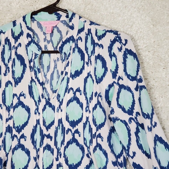 Lilly Pulitzer Sarasota‎ Tunic Top Women XS Blue Ikat Print Resort Beach Boho - Picture 3 of 12